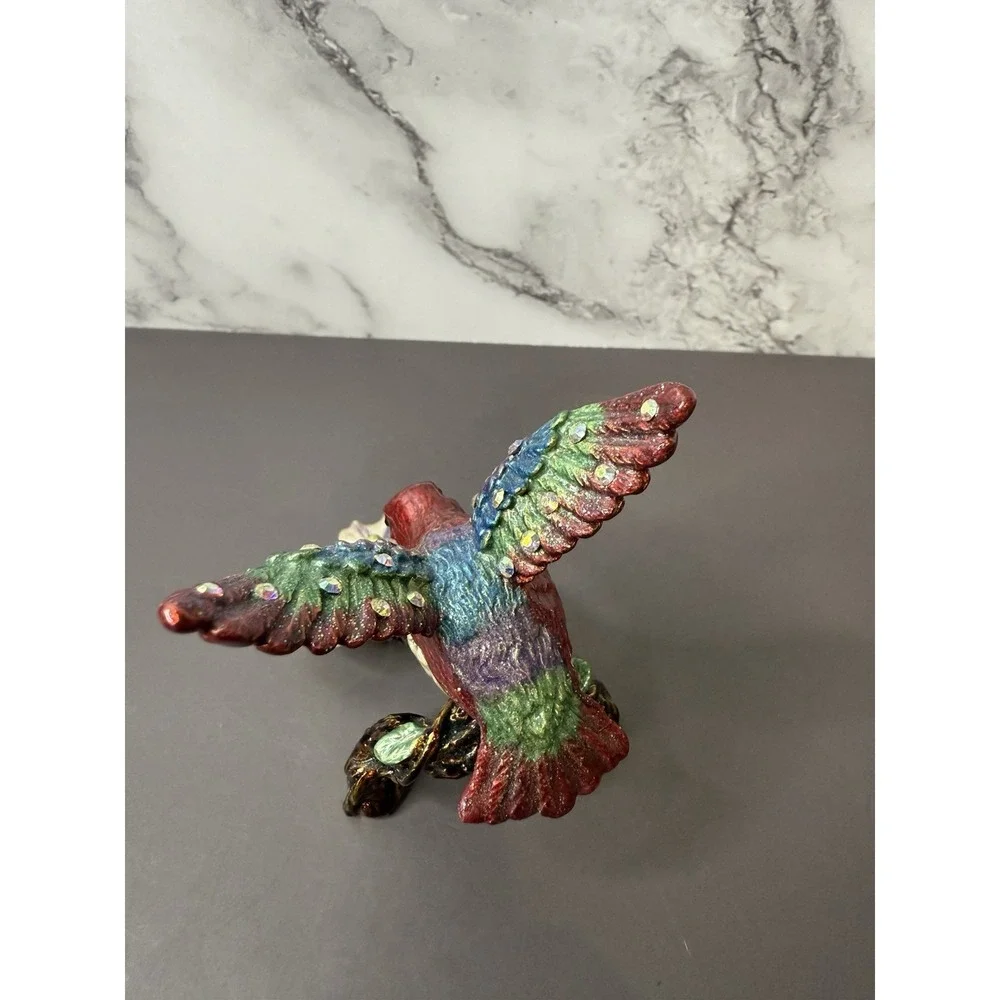 Beautiful Rare Hinged Hummingbird Shiny Jeweled Trinket Box W/Magnetic Clasp